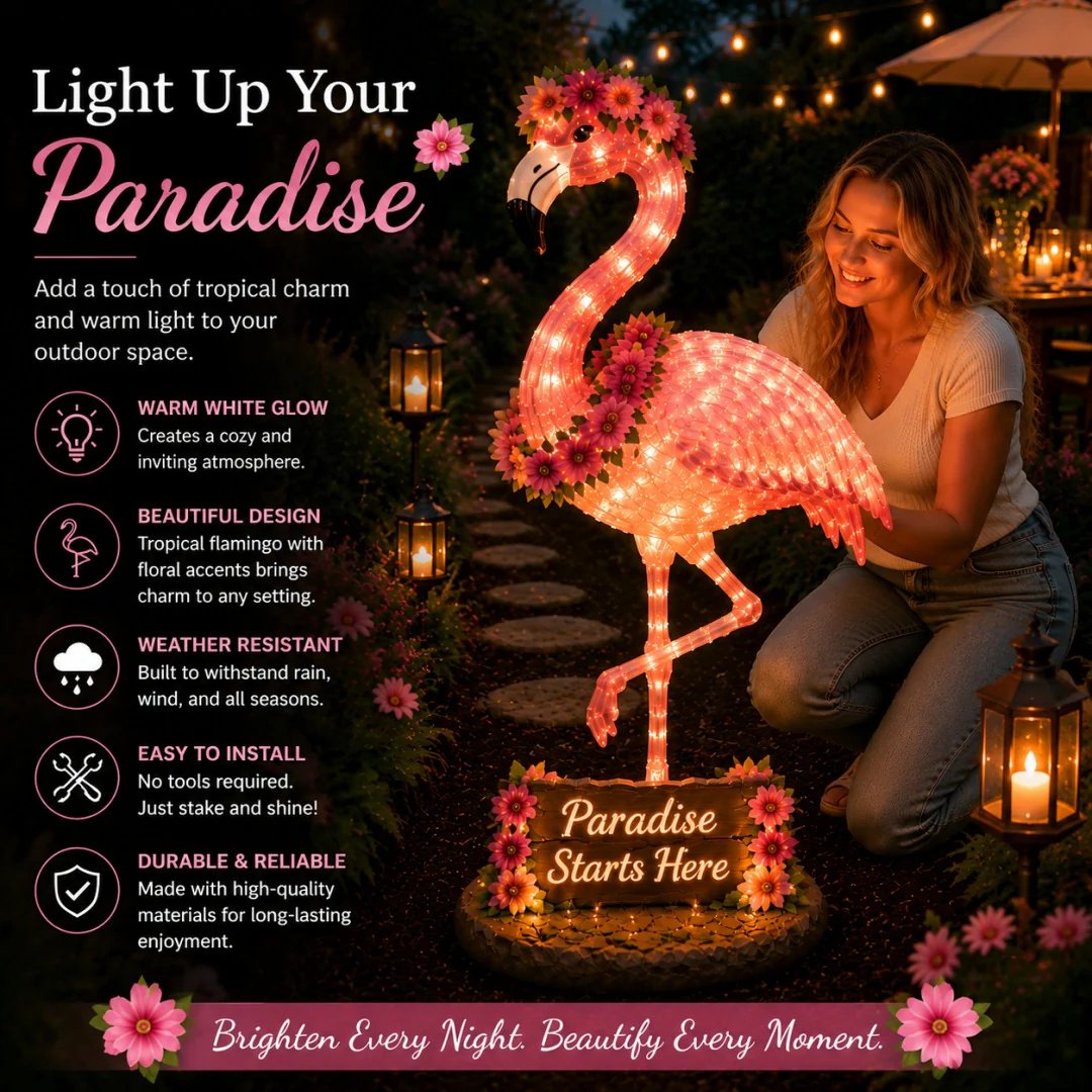🦩🦩Flamingo Glow Garden Sculpture – Tropical Pink Light-Up Yard Decor for Backyard & Patio Nights