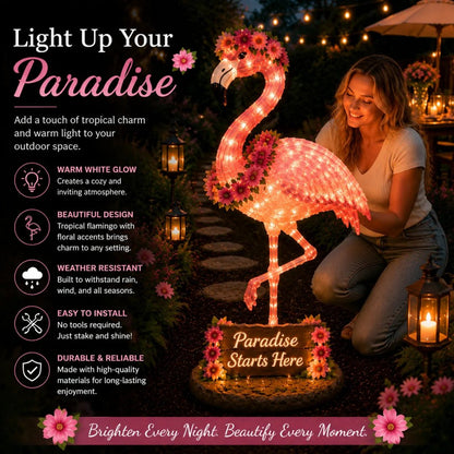 🦩🦩Flamingo Glow Garden Sculpture – Tropical Pink Light-Up Yard Decor for Backyard & Patio Nights