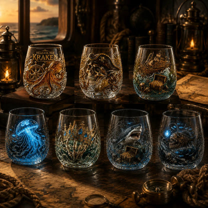 🌊🌊Release The Kraken Pirate Glass Collection — 3-Piece Legendary Ocean Treasure Set - KRAKEN RISE GLass