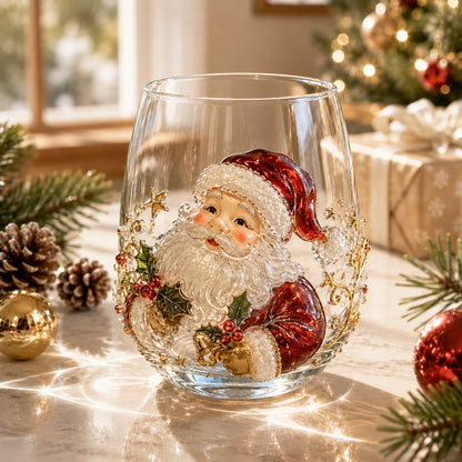 🎄🎄✨ Christmas Glass Art Cup | Luxury Raised Holiday Glassware for Drinks, Decor & Christmas Gifts 🎁