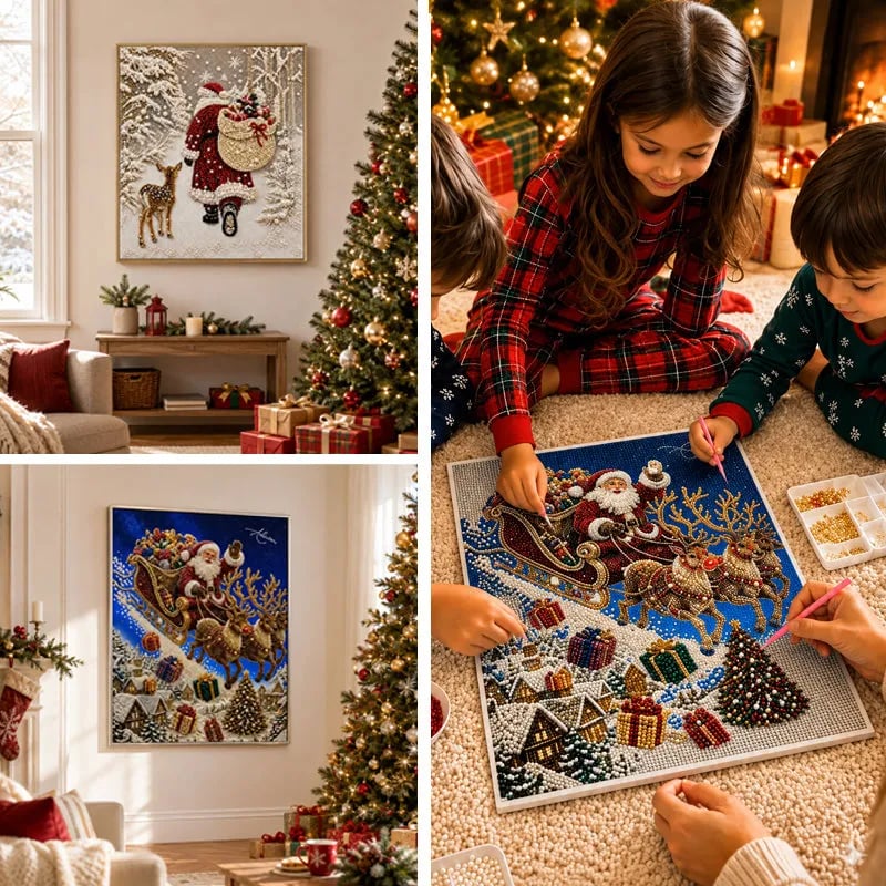 🎅🎅🎄 Premium 3D Pearl Christmas Reindeer Diamond Painting Art Kit |  Luxury Flocked Canvas with Scratch-Resistant Non-Fading Pearl Beads DIY Holiday Decor⛄️❄️