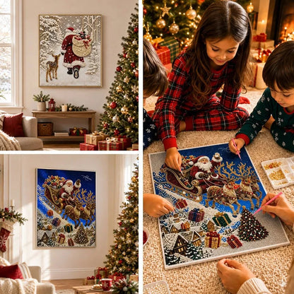 🎅🎅🎄 Premium 3D Pearl Christmas Reindeer Diamond Painting Art Kit |  Luxury Flocked Canvas with Scratch-Resistant Non-Fading Pearl Beads DIY Holiday Decor⛄️❄️