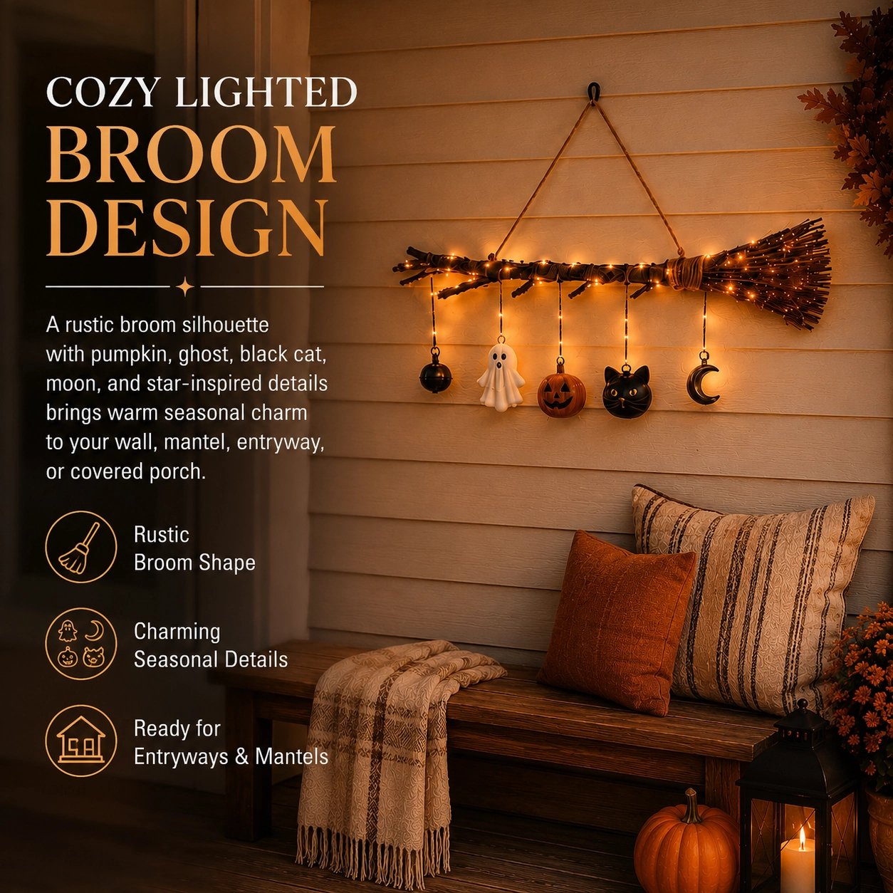 🔥 🔥 Limited-Time 50% OFF + Free Shipping 🍂 Lighted Fall Broom Wall Hanging – Cozy Halloween & Autumn Decor