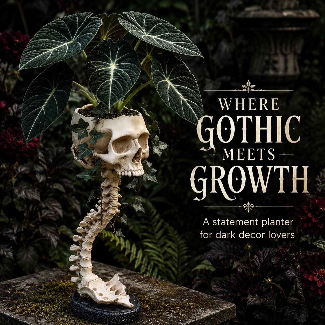 💀💀 🌿 Sculptured Skull Flowerpot
