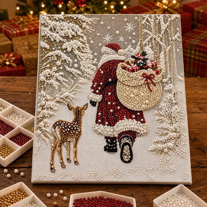🎅🎅🎄 Premium 3D Pearl Christmas Reindeer Diamond Painting Art Kit |  Luxury Flocked Canvas with Scratch-Resistant Non-Fading Pearl Beads DIY Holiday Decor⛄️❄️
