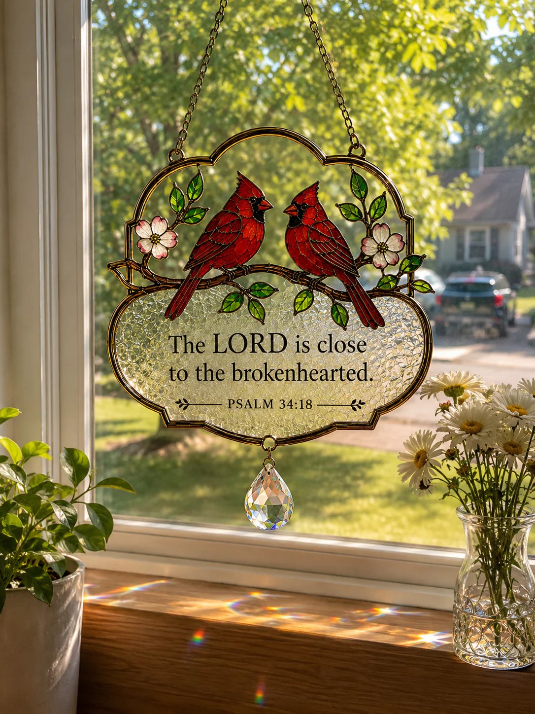 🐦Christian Scripture Bird Suncatcher with Crystal Prism – Hummingbird, Cardinal & Songbird Window Hanging