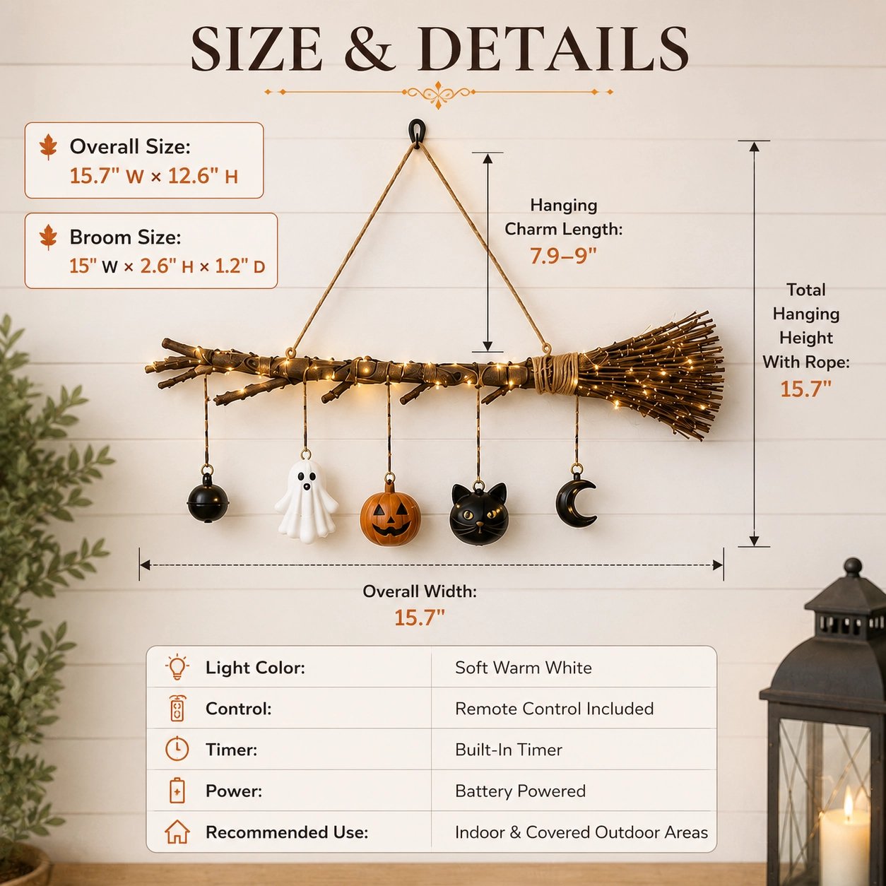 🔥 🔥 Limited-Time 50% OFF + Free Shipping 🍂 Lighted Fall Broom Wall Hanging – Cozy Halloween & Autumn Decor