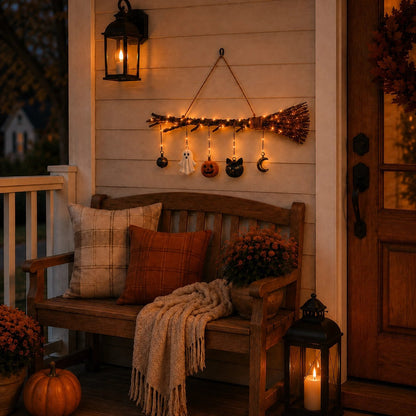 🔥 🔥 Limited-Time 50% OFF + Free Shipping 🍂 Lighted Fall Broom Wall Hanging – Cozy Halloween & Autumn Decor