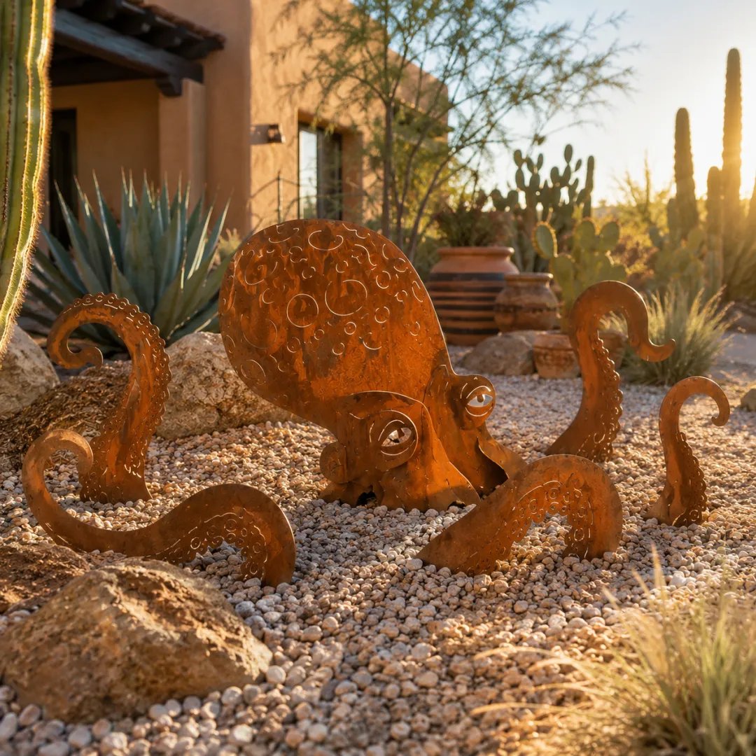 🐙Rust Patina Giant Squid Garden Sculpture