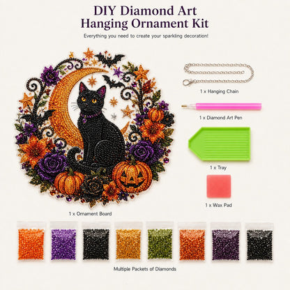 🎃Black Cat Moon Diamond Art Hanging Ornament Kit – Relaxing DIY Halloween Craft 🎃💎 (📦Buy 2 Free Shipping)