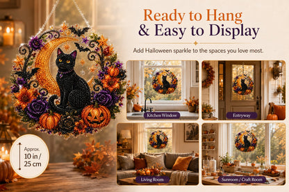 🎃Black Cat Moon Diamond Art Hanging Ornament Kit – Relaxing DIY Halloween Craft 🎃💎 (📦Buy 2 Free Shipping)