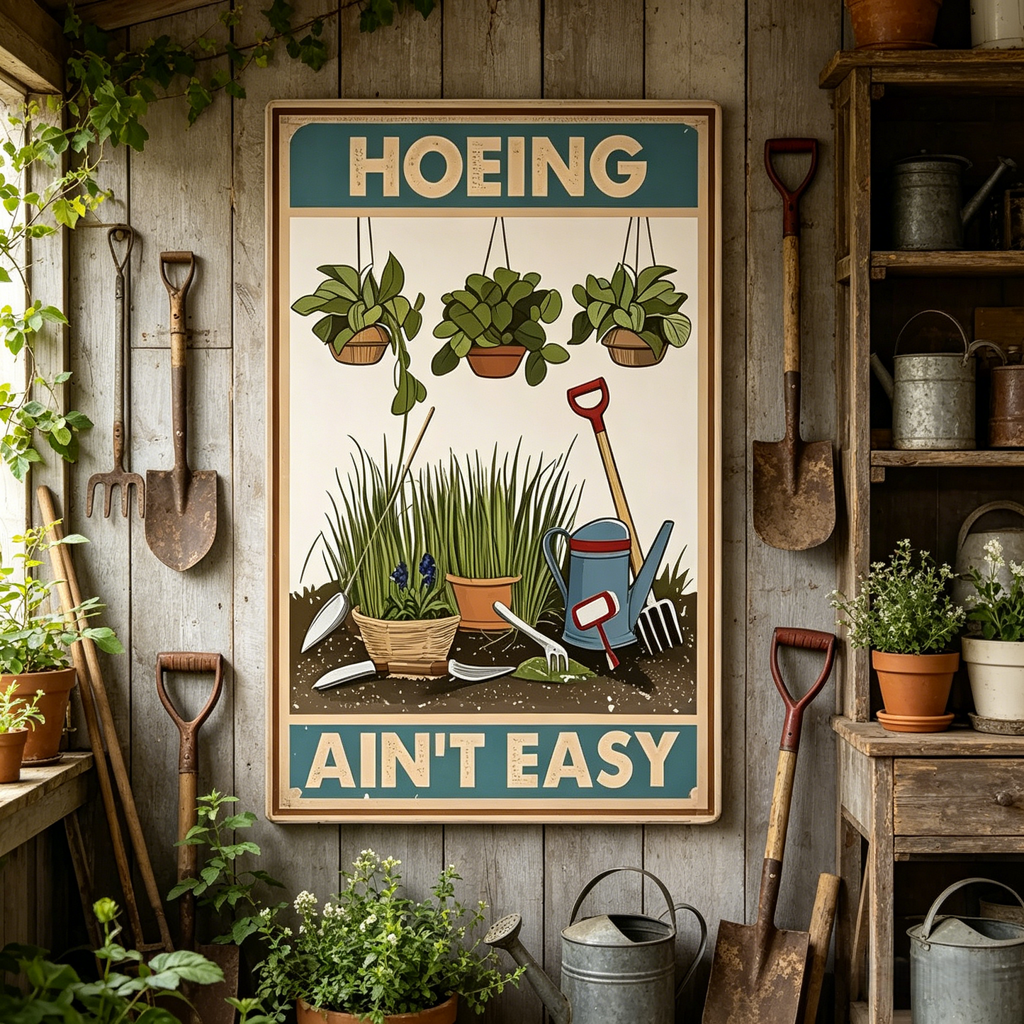 🌾🌾HOEING AIN'T EASY – 8x12 Inches Funny Garden Sign