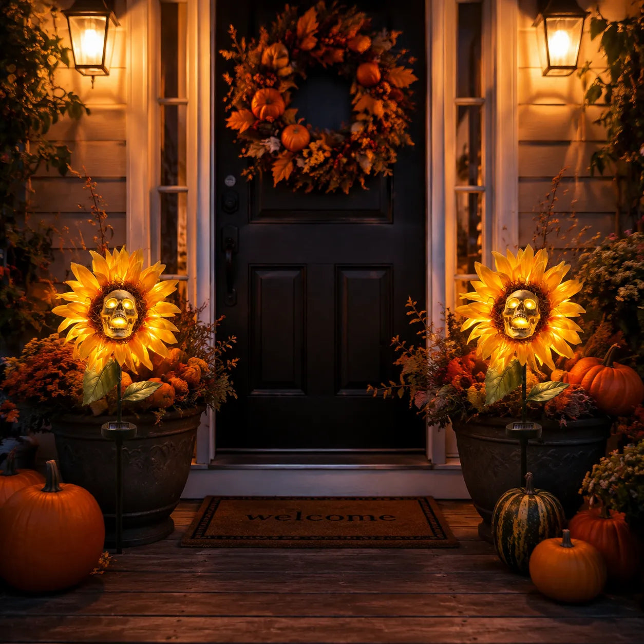 🌻🌻 Solar Sunflower Skull Stake Light - Illuminate Your Halloween with Spooky Charm!