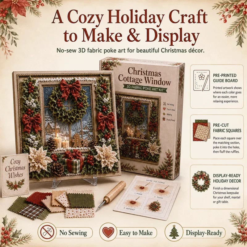 🔥 LAST DAY 49% OFF – 🎄🧵 Premium 3D Christmas Fabric Poke Art Kit | No-Sew Holiday Craft with Pre-Punched Board, Fabric Squares & Display Stand 🎅✨