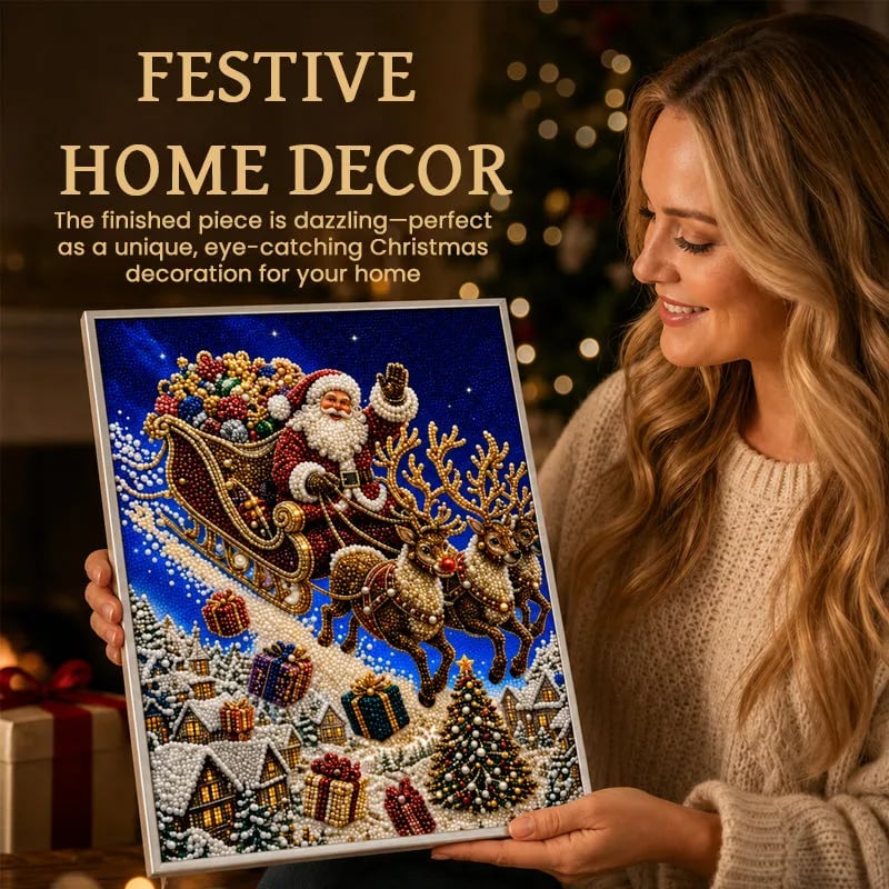 🎅🎅🎄 Premium 3D Pearl Christmas Reindeer Diamond Painting Art Kit |  Luxury Flocked Canvas with Scratch-Resistant Non-Fading Pearl Beads DIY Holiday Decor⛄️❄️