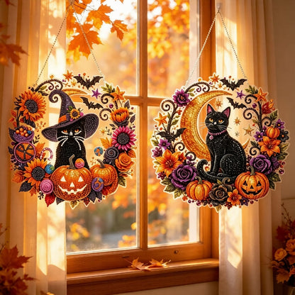 🎃Black Cat Moon Diamond Art Hanging Ornament Kit – Relaxing DIY Halloween Craft 🎃💎 (📦Buy 2 Free Shipping)