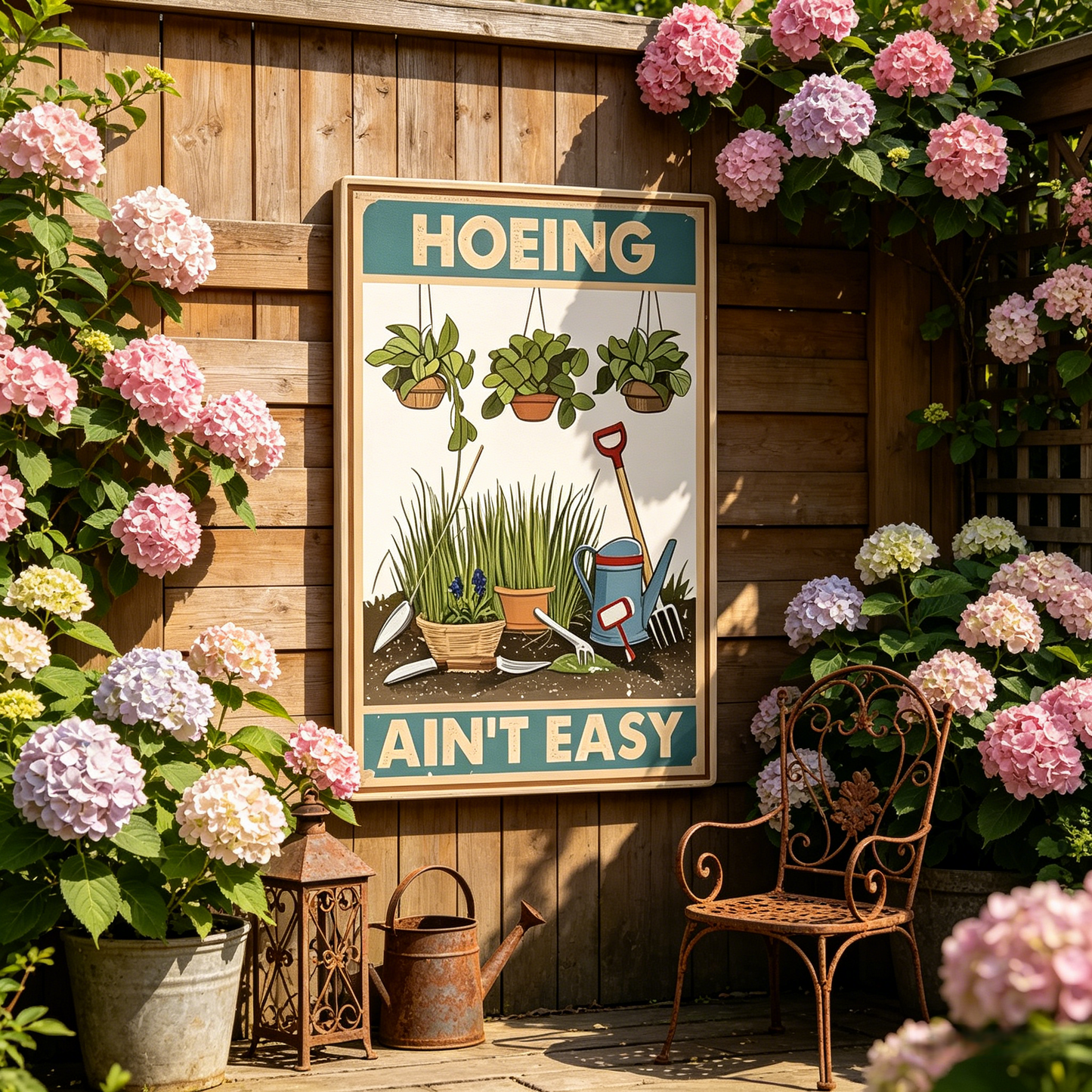 🌾🌾HOEING AIN'T EASY – 8x12 Inches Funny Garden Sign