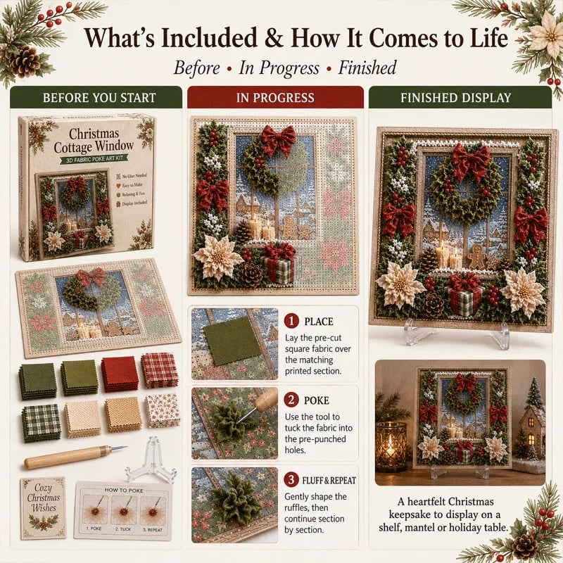 🔥 LAST DAY 49% OFF – 🎄🧵 Premium 3D Christmas Fabric Poke Art Kit | No-Sew Holiday Craft with Pre-Punched Board, Fabric Squares & Display Stand 🎅✨
