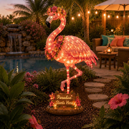 🦩🦩Flamingo Glow Garden Sculpture – Tropical Pink Light-Up Yard Decor for Backyard & Patio Nights