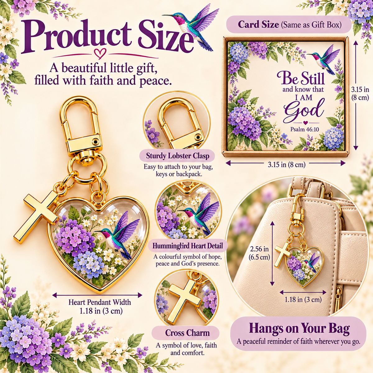 💜✝️ Be Still & Know That I Am God Hummingbird Faith Keychain — Psalm 46:10