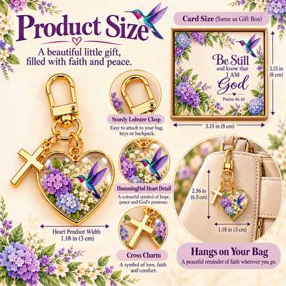 💜✝️ Be Still & Know That I Am God Hummingbird Faith Keychain — Psalm 46:10