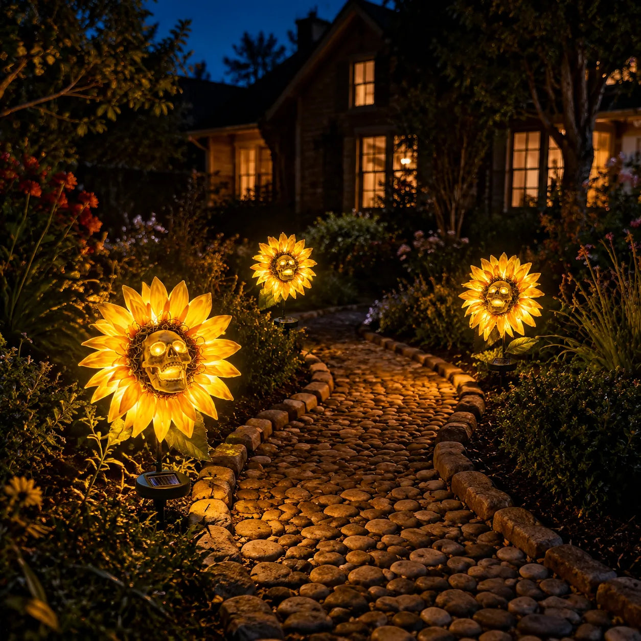🌻🌻 Solar Sunflower Skull Stake Light - Illuminate Your Halloween with Spooky Charm!