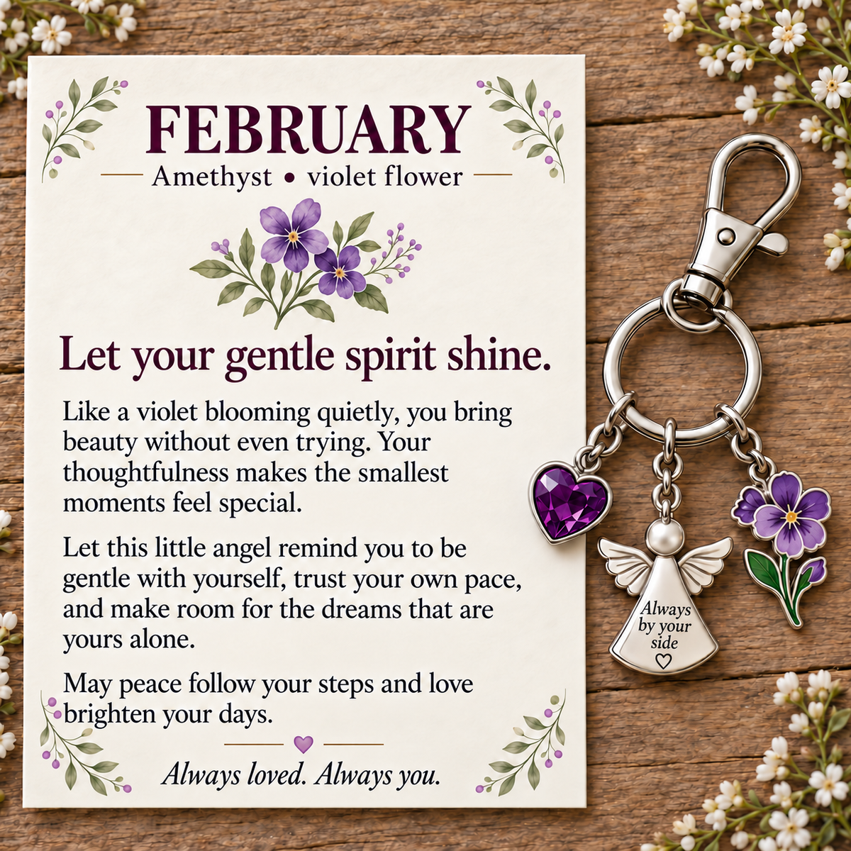 ⏳ Last Day 50% OFF —👼 Always By Your Side: Birth Month Angel & Flower Keychain + Keepsake Card 🌸