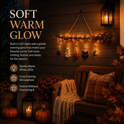 🔥 🔥 Limited-Time 50% OFF + Free Shipping 🍂 Lighted Fall Broom Wall Hanging – Cozy Halloween & Autumn Decor