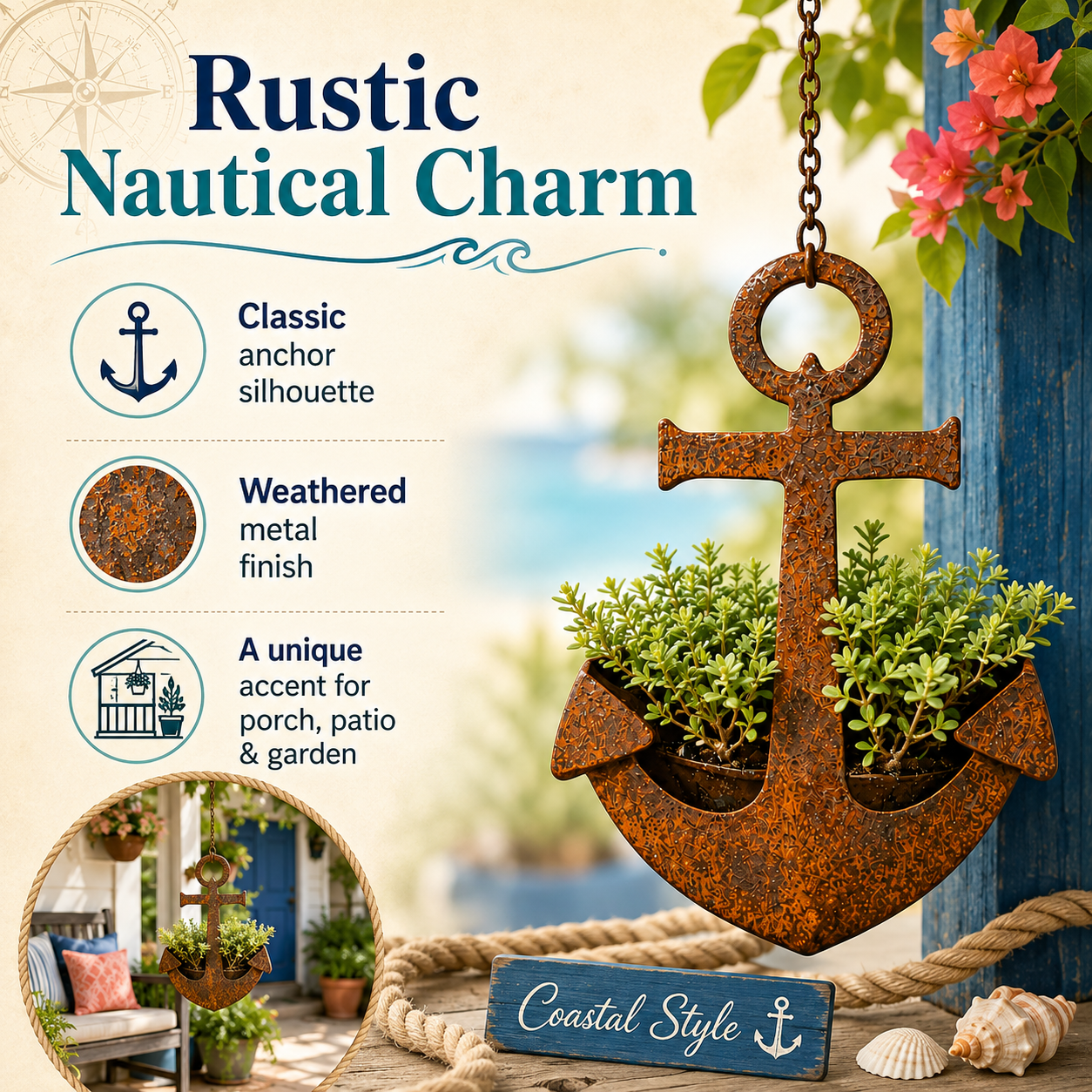 ⚓Rustic Anchor Hanging Planter