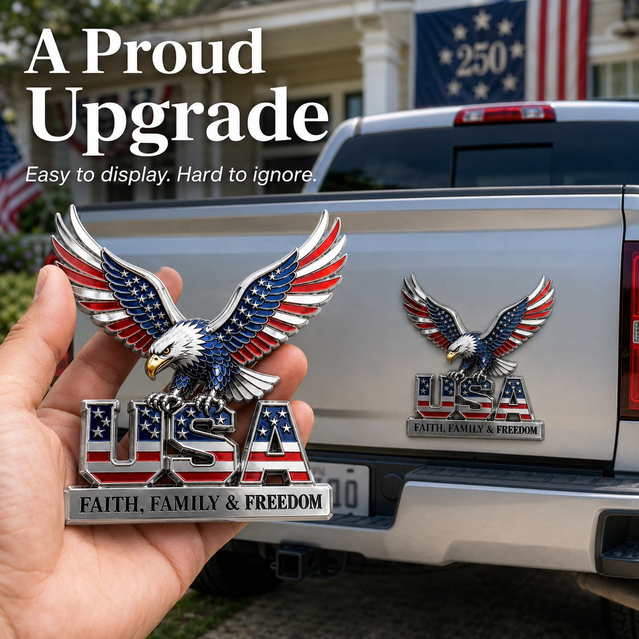 🦅🦅USA Faith, Family & Freedom Metal Emblem
