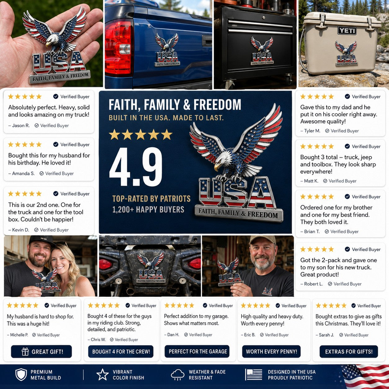 🦅🦅USA Faith, Family & Freedom Metal Emblem