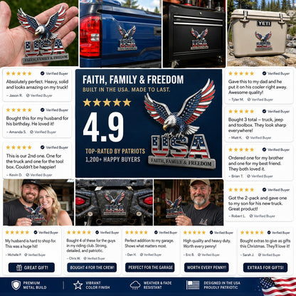 🦅🦅USA Faith, Family & Freedom Metal Emblem