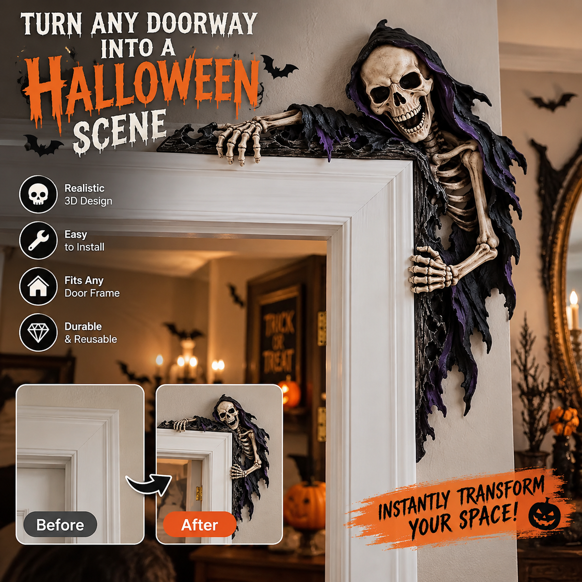 💀 Spooky Reaper Door Frame Corner Decor