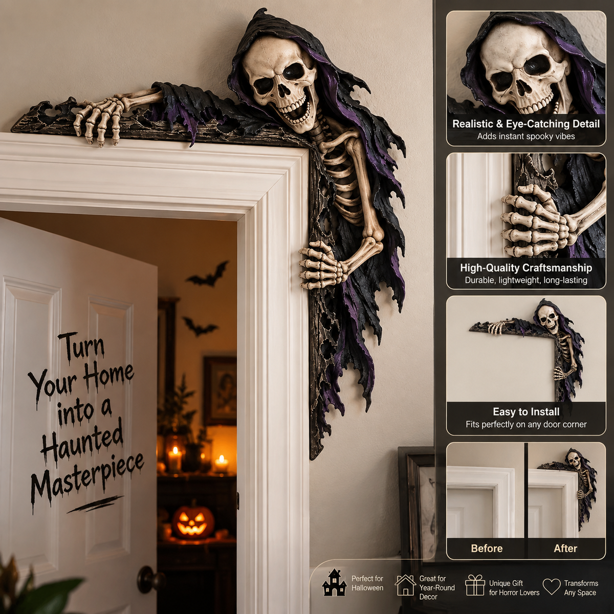 💀 Spooky Reaper Door Frame Corner Decor
