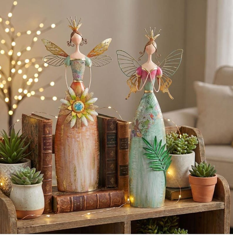 🎁🎁Enchanted Angel Decor-Whimsical Fairy Garden Metal   Statues
