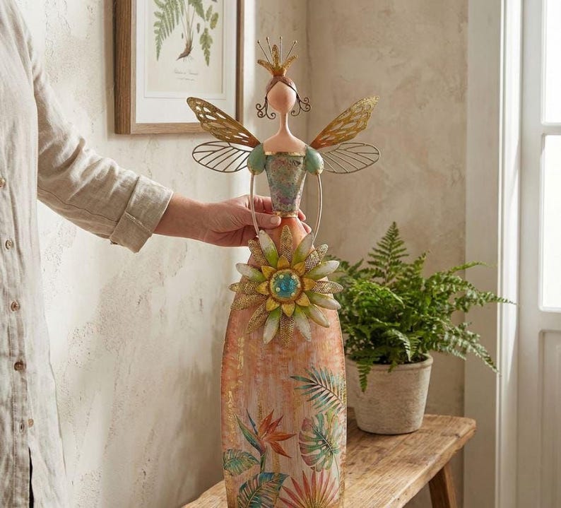 🎁🎁Enchanted Angel Decor-Whimsical Fairy Garden Metal   Statues