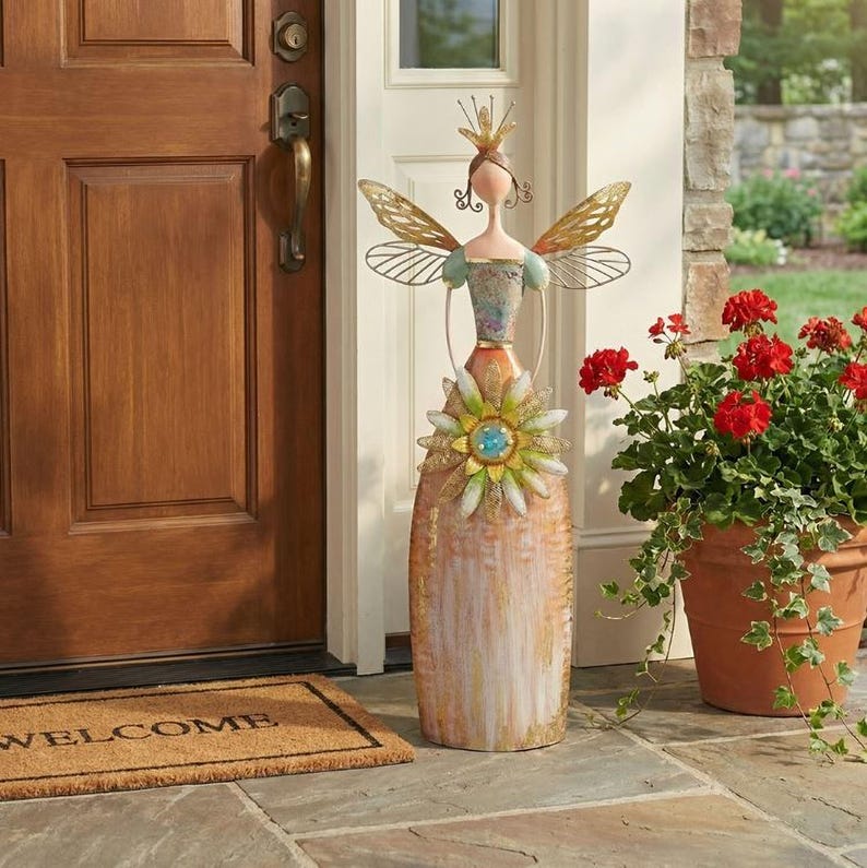 🎁🎁Enchanted Angel Decor-Whimsical Fairy Garden Metal   Statues