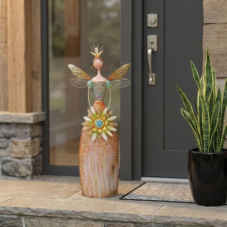 🎁🎁Enchanted Angel Decor-Whimsical Fairy Garden Metal   Statues