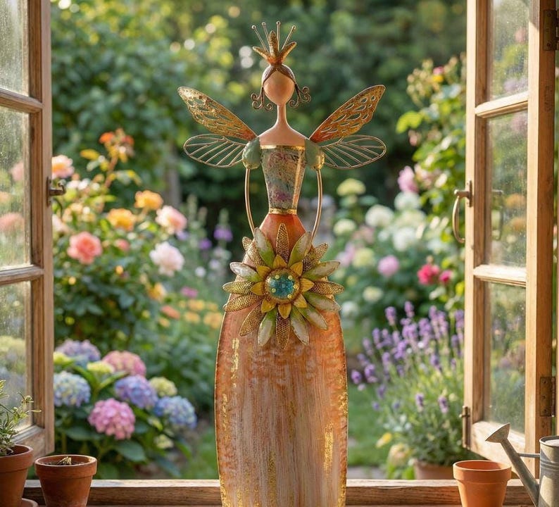 🎁🎁Enchanted Angel Decor-Whimsical Fairy Garden Metal   Statues
