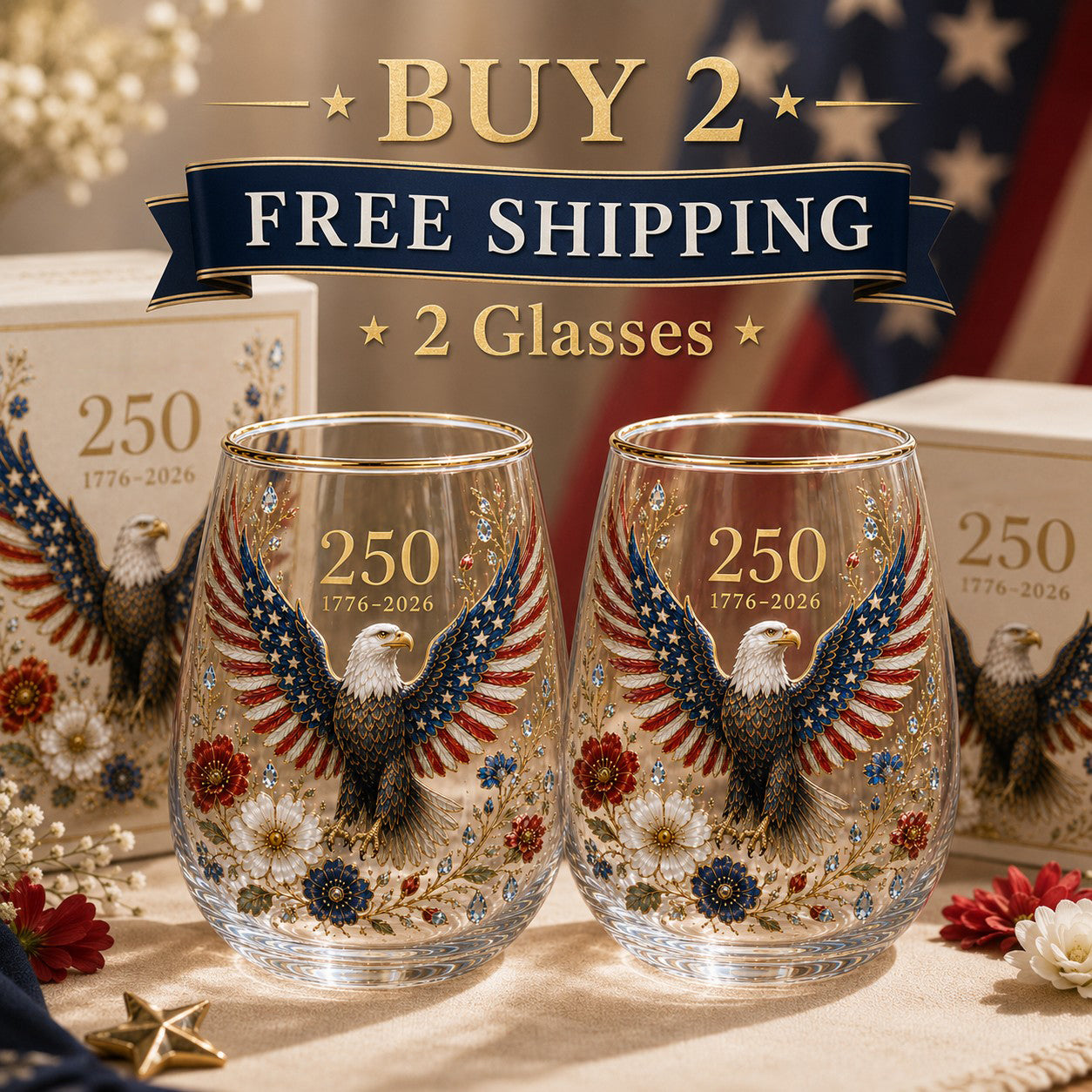 🦅🦅Limited Edition 2026 USA 250 Years of Freedom Eagle Glass