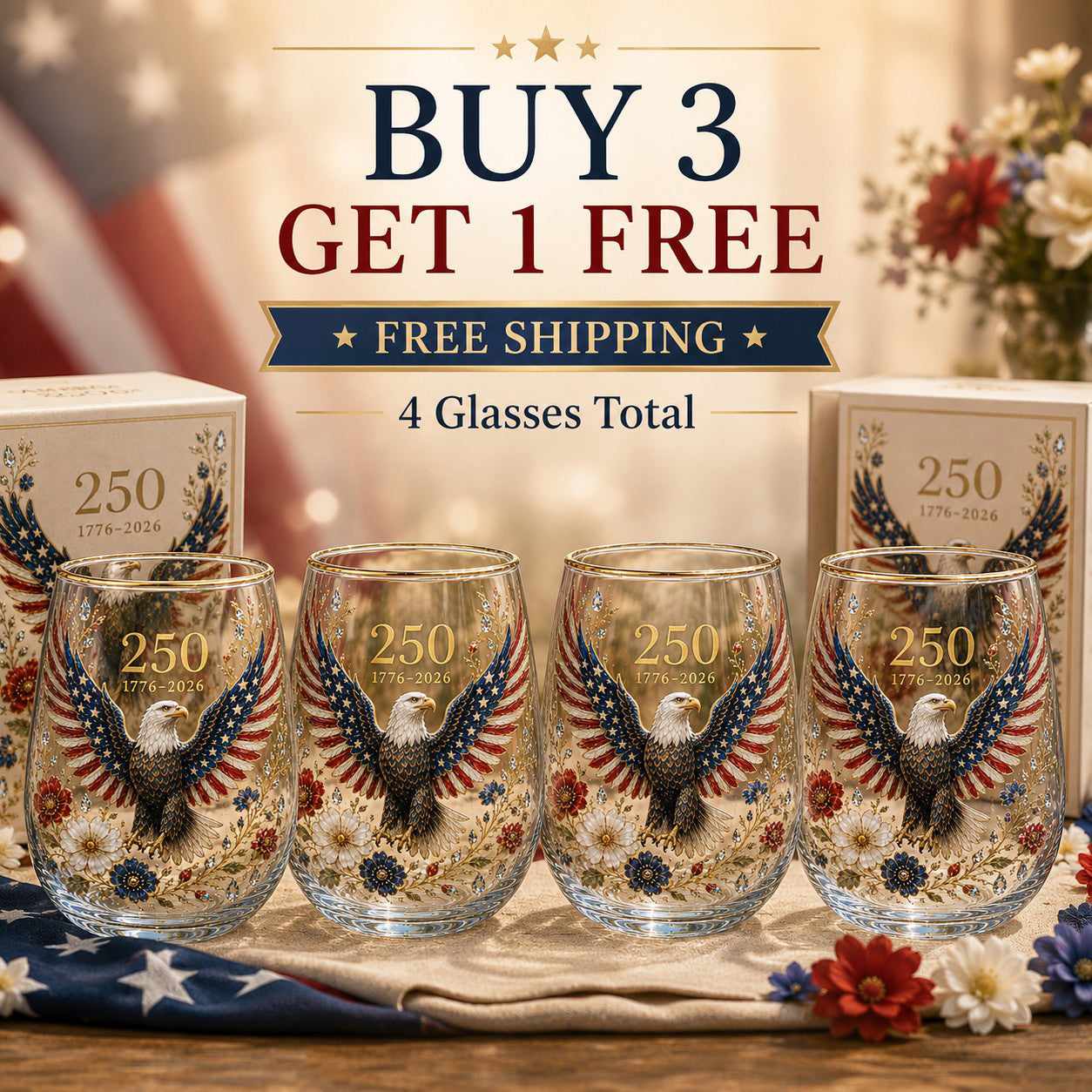 🦅🦅Limited Edition 2026 USA 250 Years of Freedom Eagle Glass