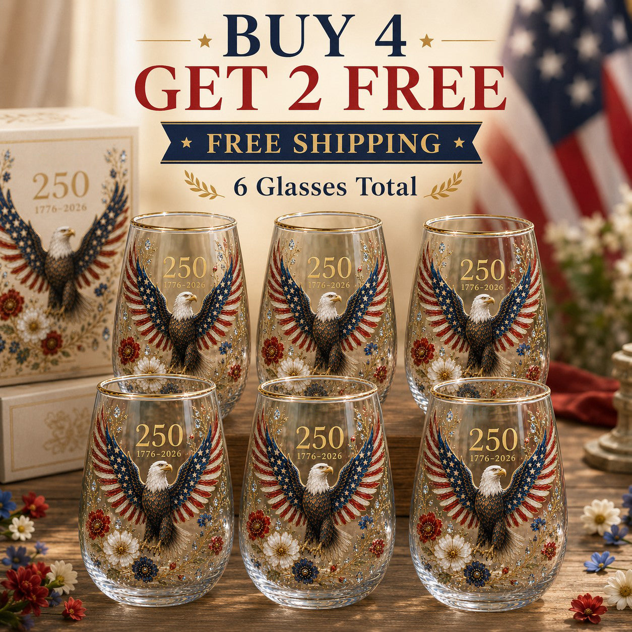 🦅🦅Limited Edition 2026 USA 250 Years of Freedom Eagle Glass