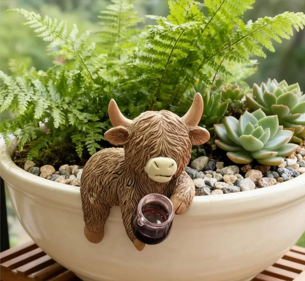 🐂Highland Cow Pot Hangers, Resin Garden Decor, Beer & Wine Sitting Cow Plant Hangers, Cute Planter Rim Pendent Figurines