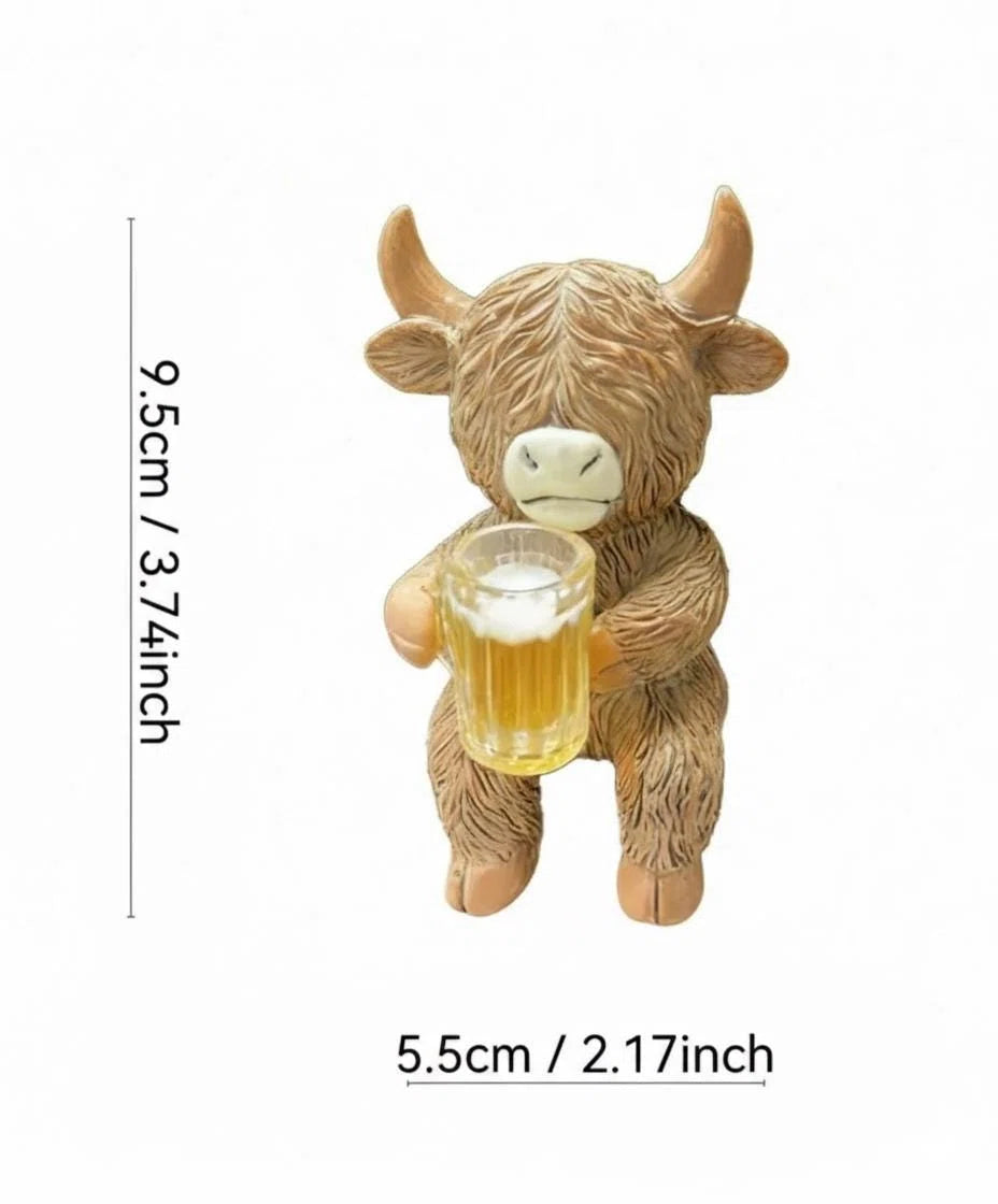 🐂Highland Cow Pot Hangers, Resin Garden Decor, Beer & Wine Sitting Cow Plant Hangers, Cute Planter Rim Pendent Figurines