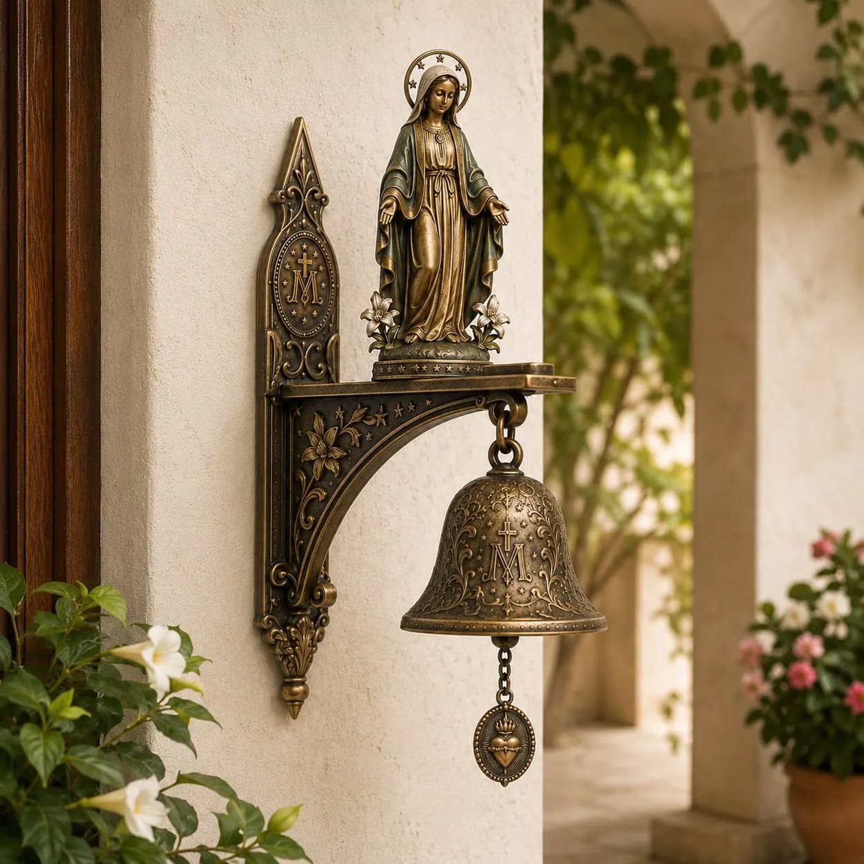 🙏✨ Our Lady of Grace Bronze Miraculous Medal Wall Bell | 🙏Catholic Religious Home & Garden Decor
