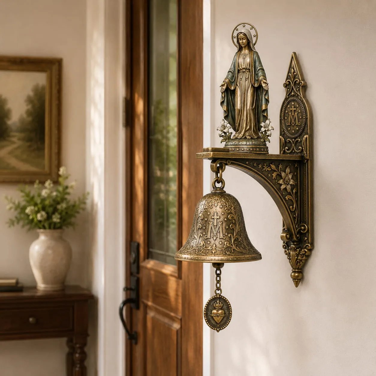 🙏✨ Our Lady of Grace Bronze Miraculous Medal Wall Bell | 🙏Catholic Religious Home & Garden Decor