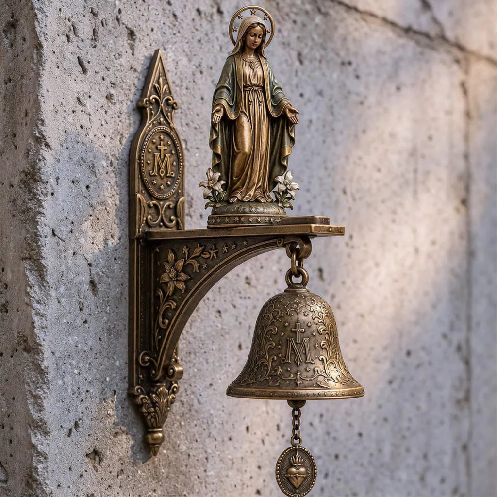 🙏✨ Our Lady of Grace Bronze Miraculous Medal Wall Bell | 🙏Catholic Religious Home & Garden Decor