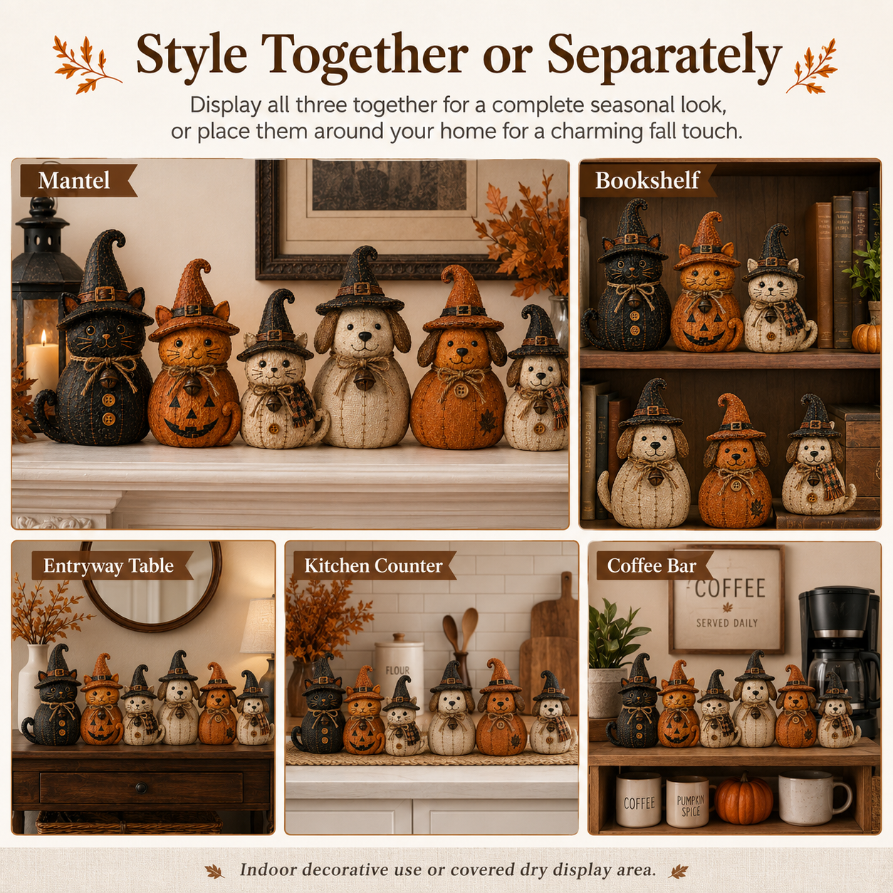🔥🎁Vintage Witch Cat & Dog Decor Set