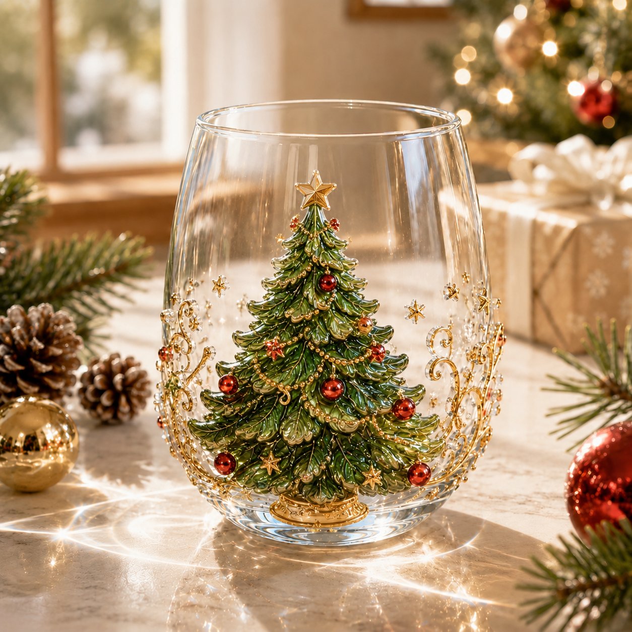 🎄✨ Christmas Glass Art Cup | Luxury  Holiday Glassware for Drinks, Decor & Christmas Gifts 🎁