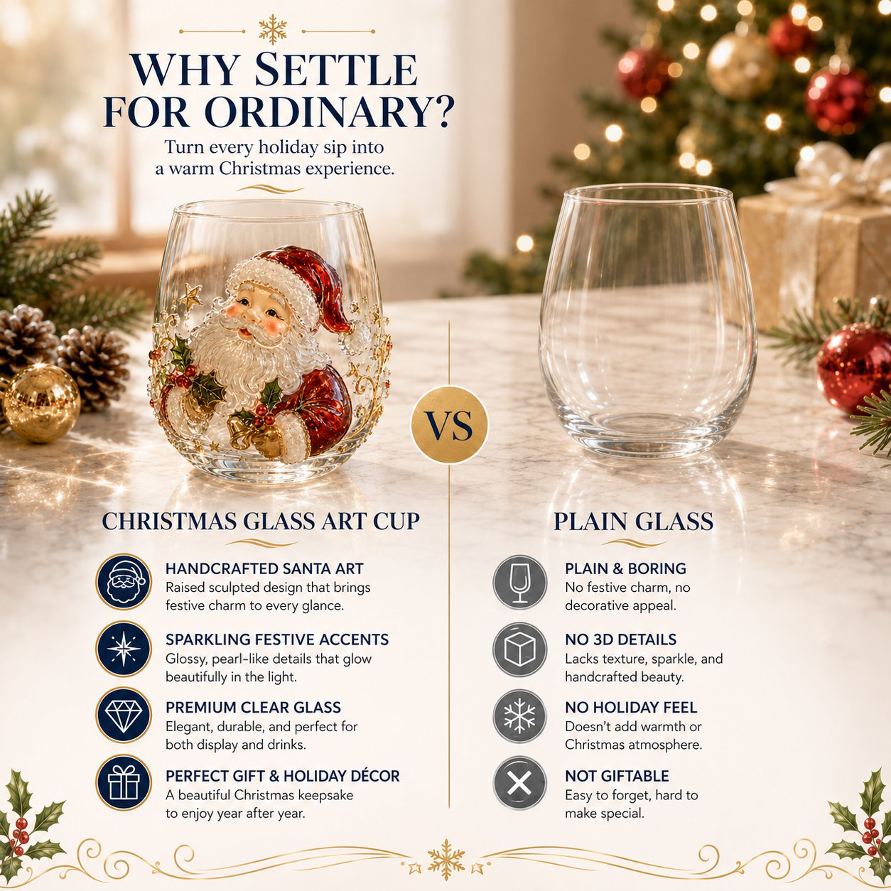 🎄✨ Christmas Glass Art Cup | Luxury  Holiday Glassware for Drinks, Decor & Christmas Gifts 🎁